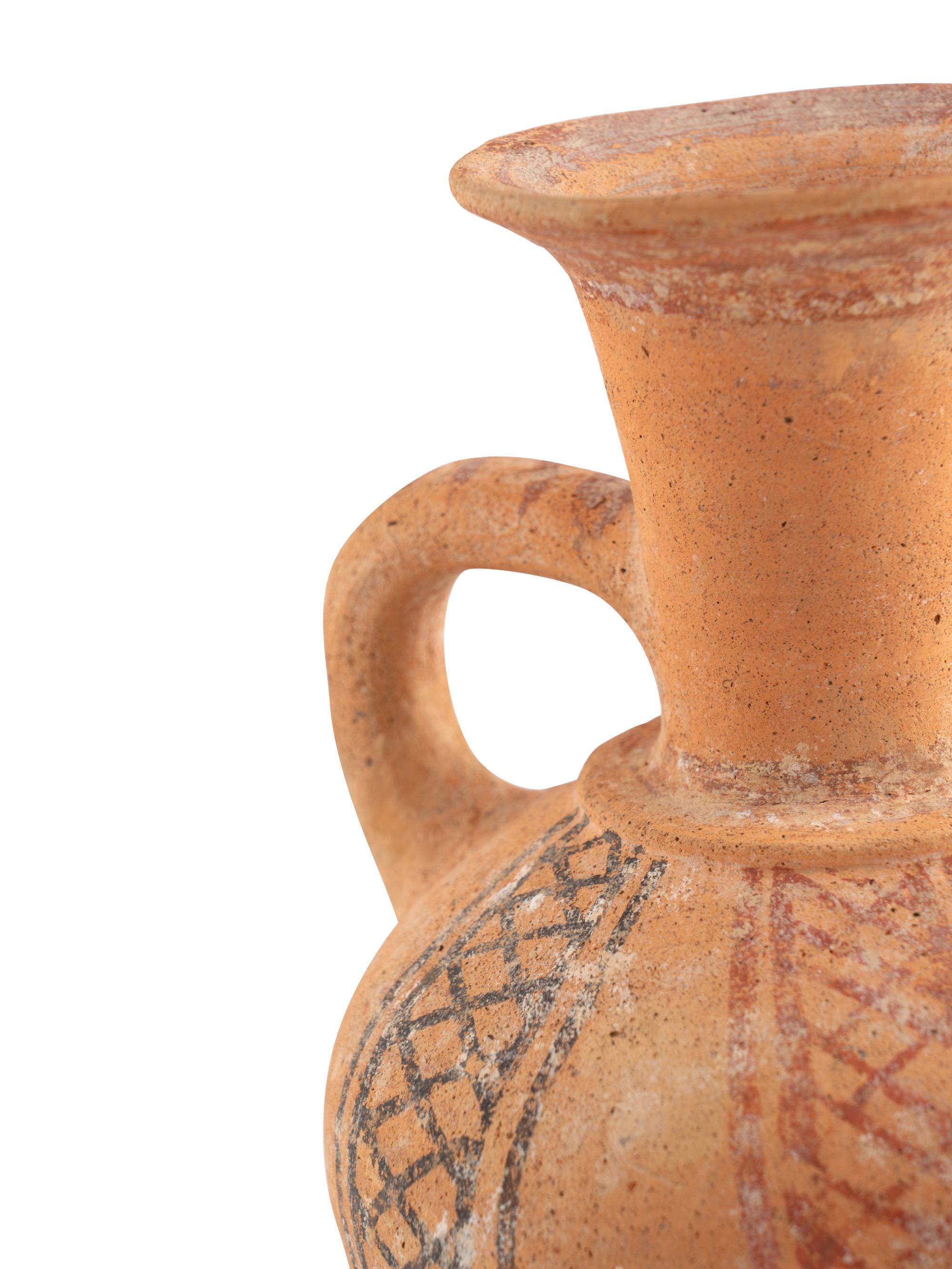 A Holy Land Pottery Spouted Strainer Jug