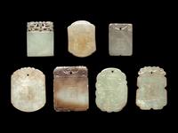 Seven Chinese Celadon Jade Carved Plaques