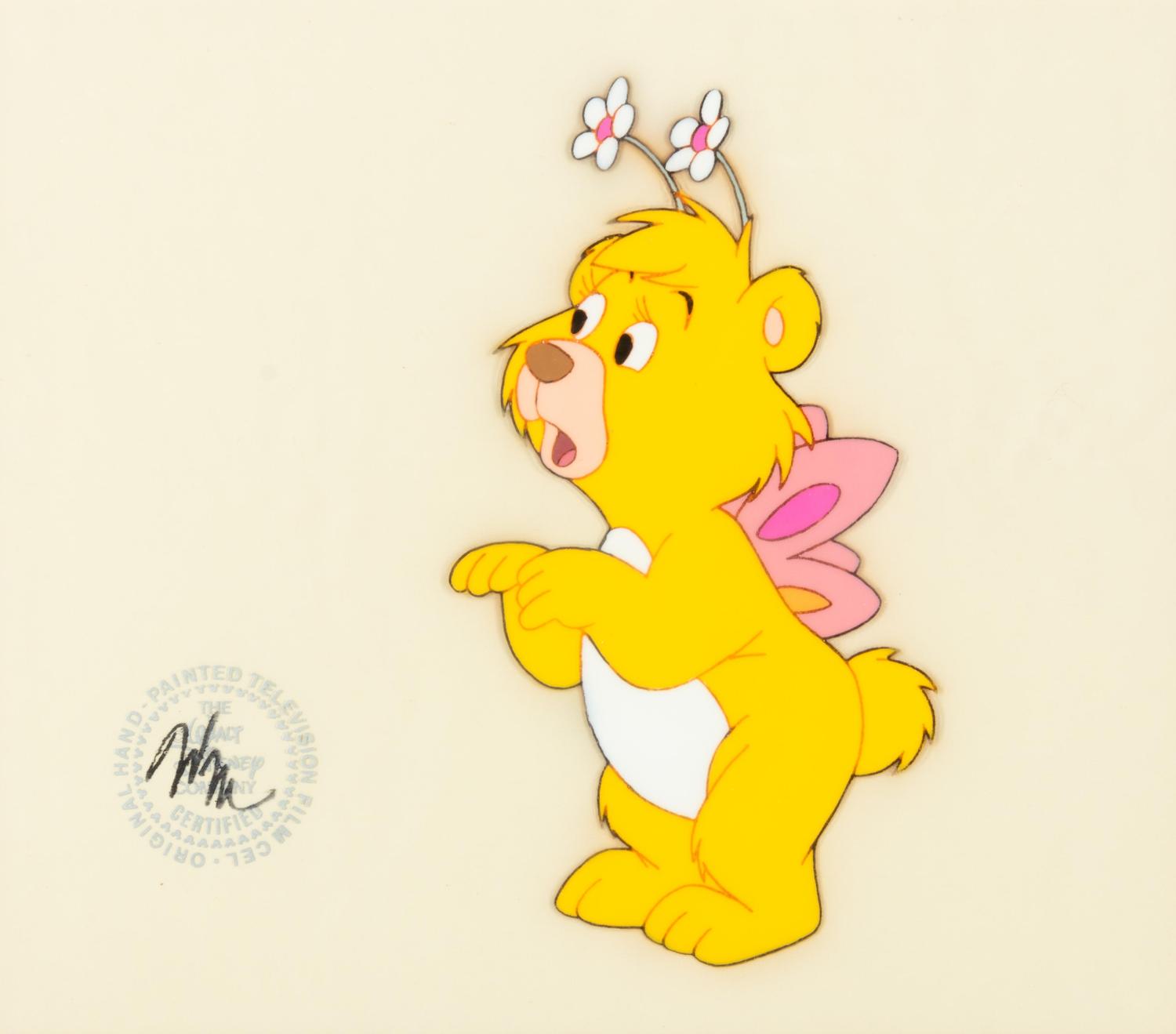 Production cel from the 1985 Walt Disney television series, "The Wuzzles" depicting Butterbear.