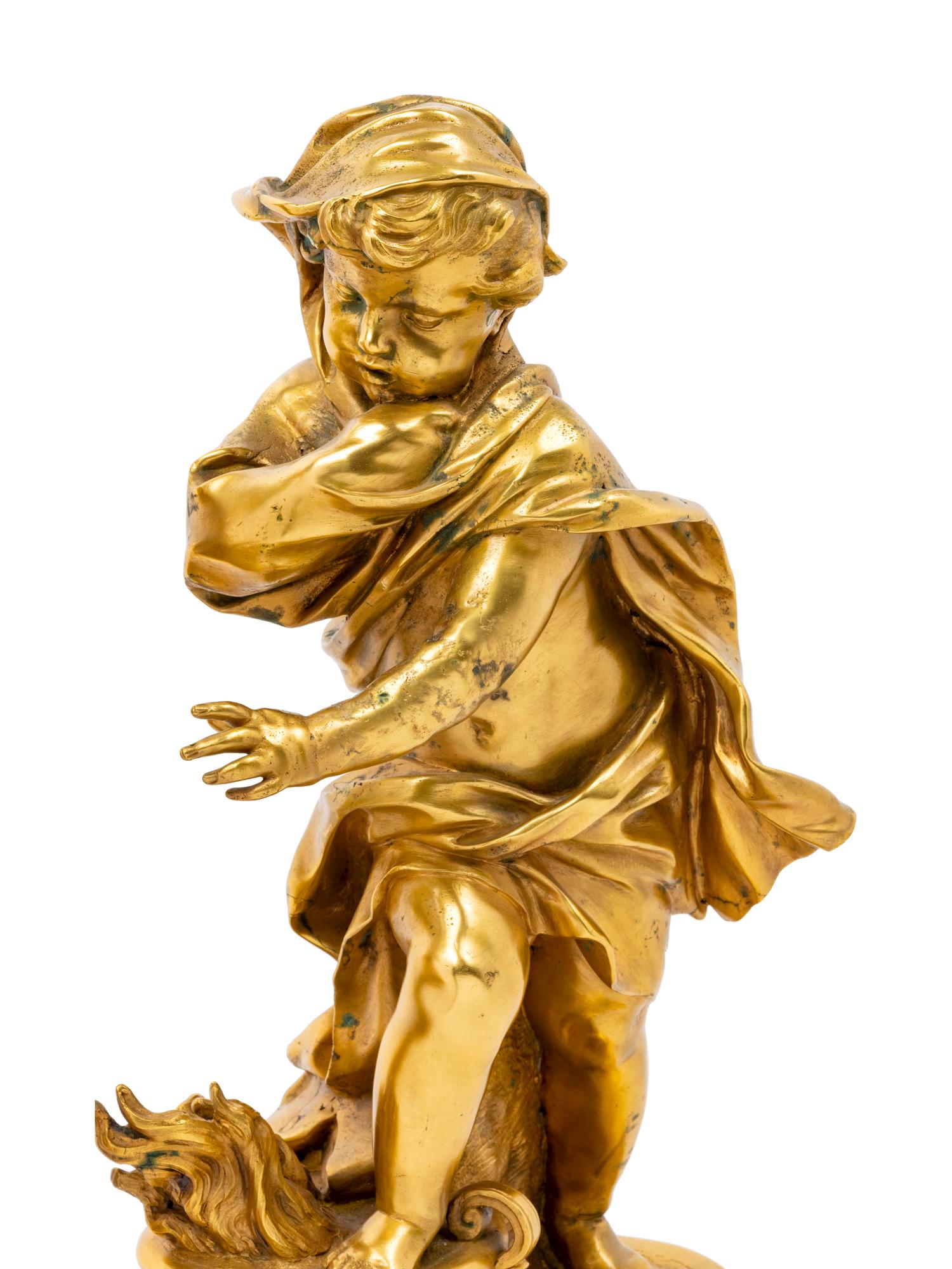 A Pair of Continental Gilt Bronze Putto Ornaments