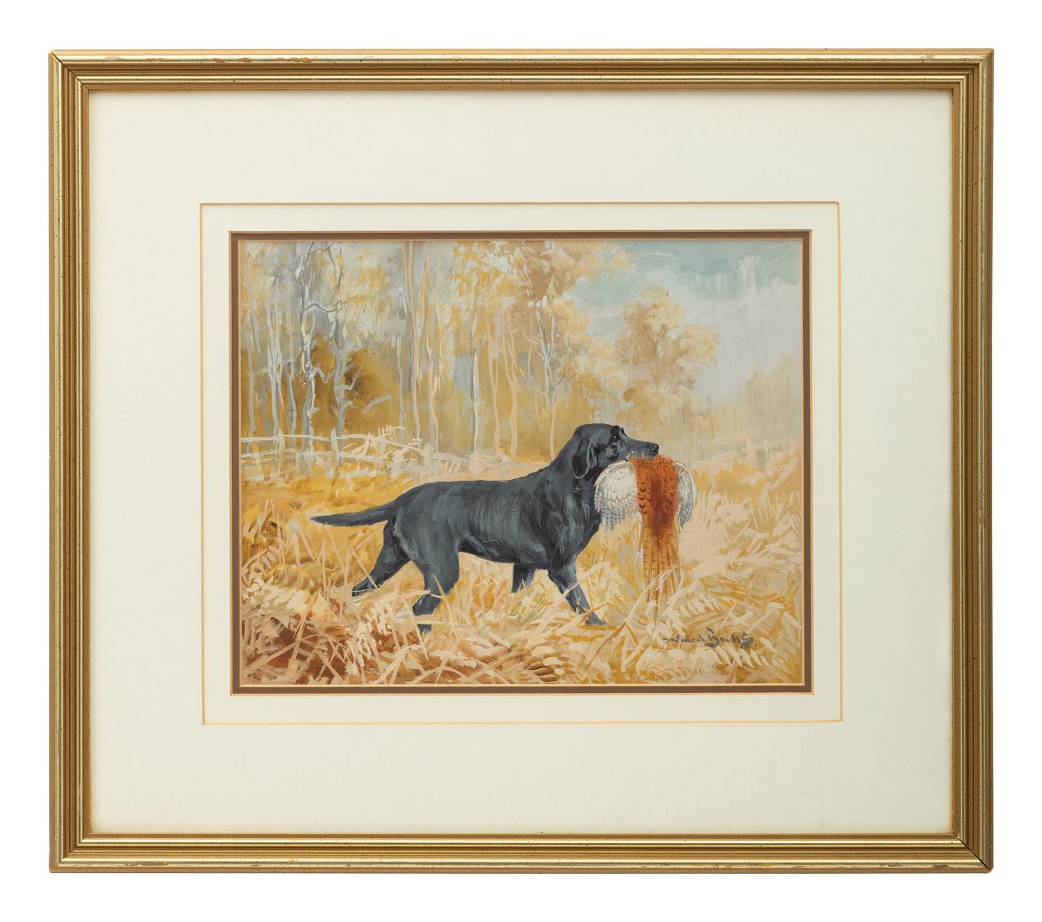 Black Labrador with Pheasant; Two Spaniels Chasing a Pheasant; The New Arrivals (three works)