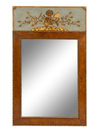 A Large Louis XV Style Provincial Blue Painted and Parcel Gilt Mirror