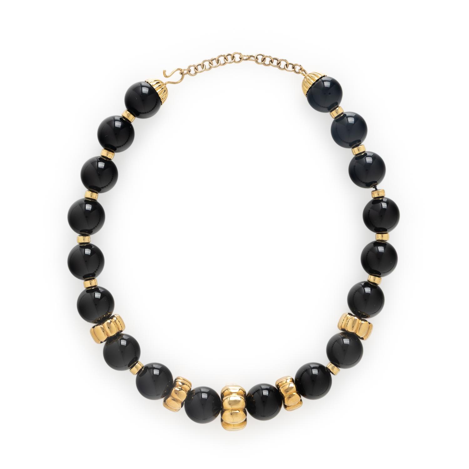 Onyx Bead and Yellow Gold Necklace