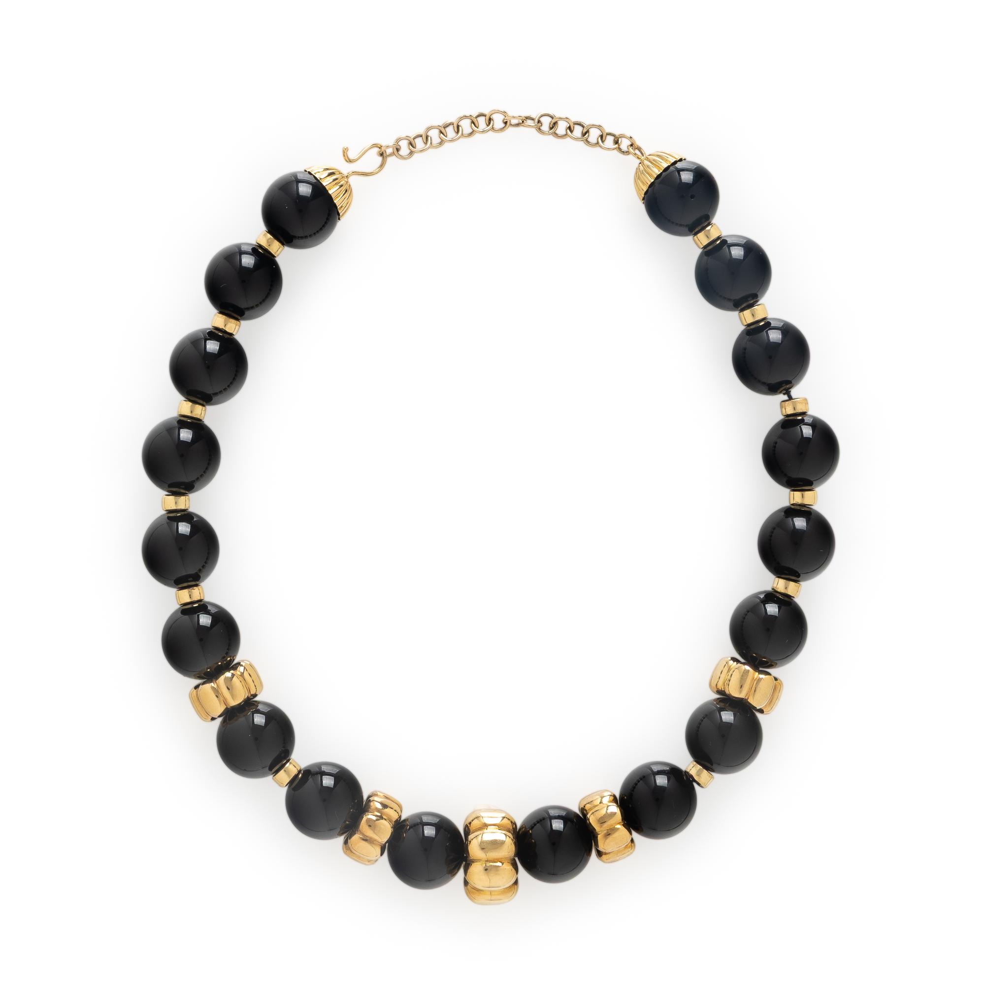 Onyx Bead and Yellow Gold Necklace