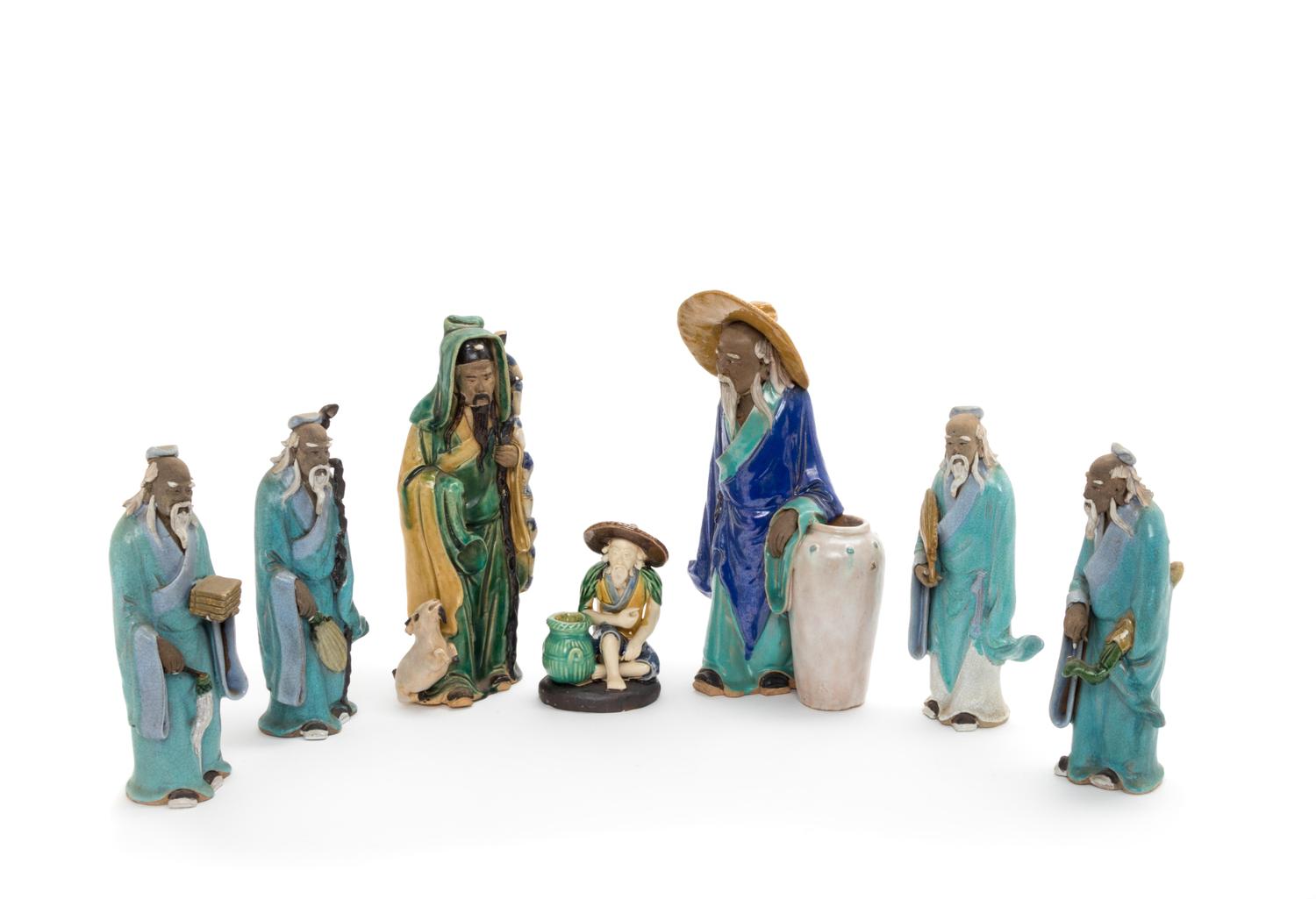 Seven Chinese Enameled Pottery Figures