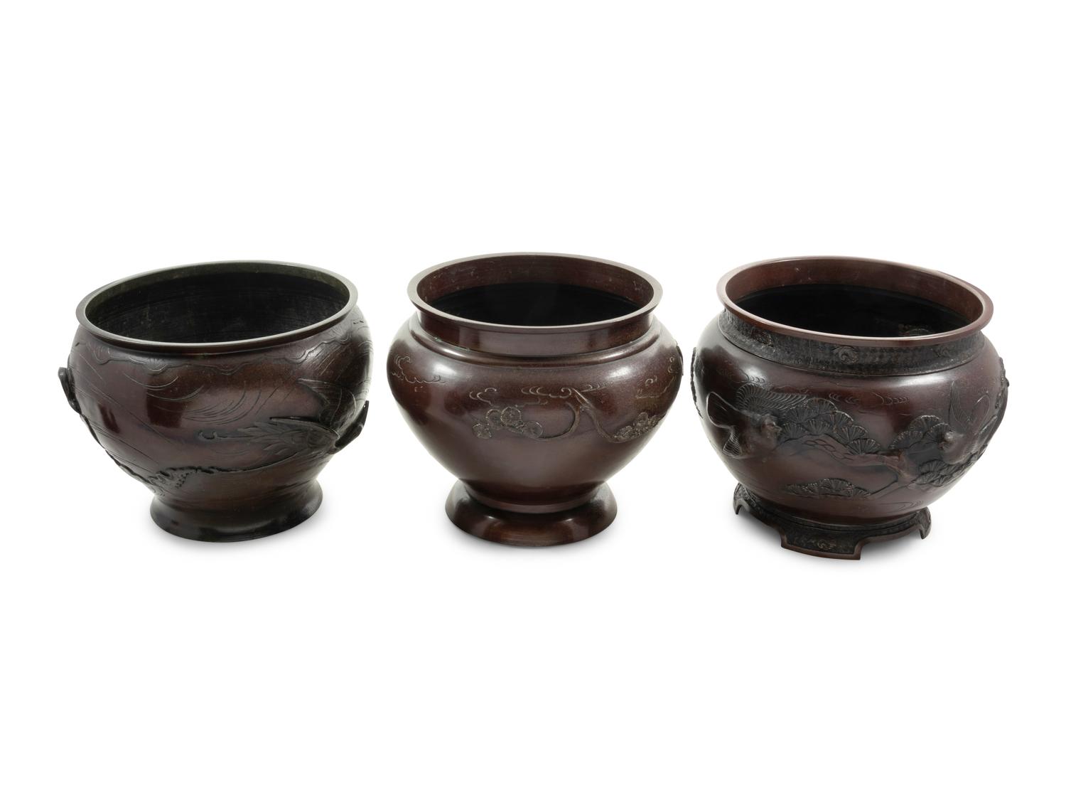 Three Japanese Bronze Jardinières