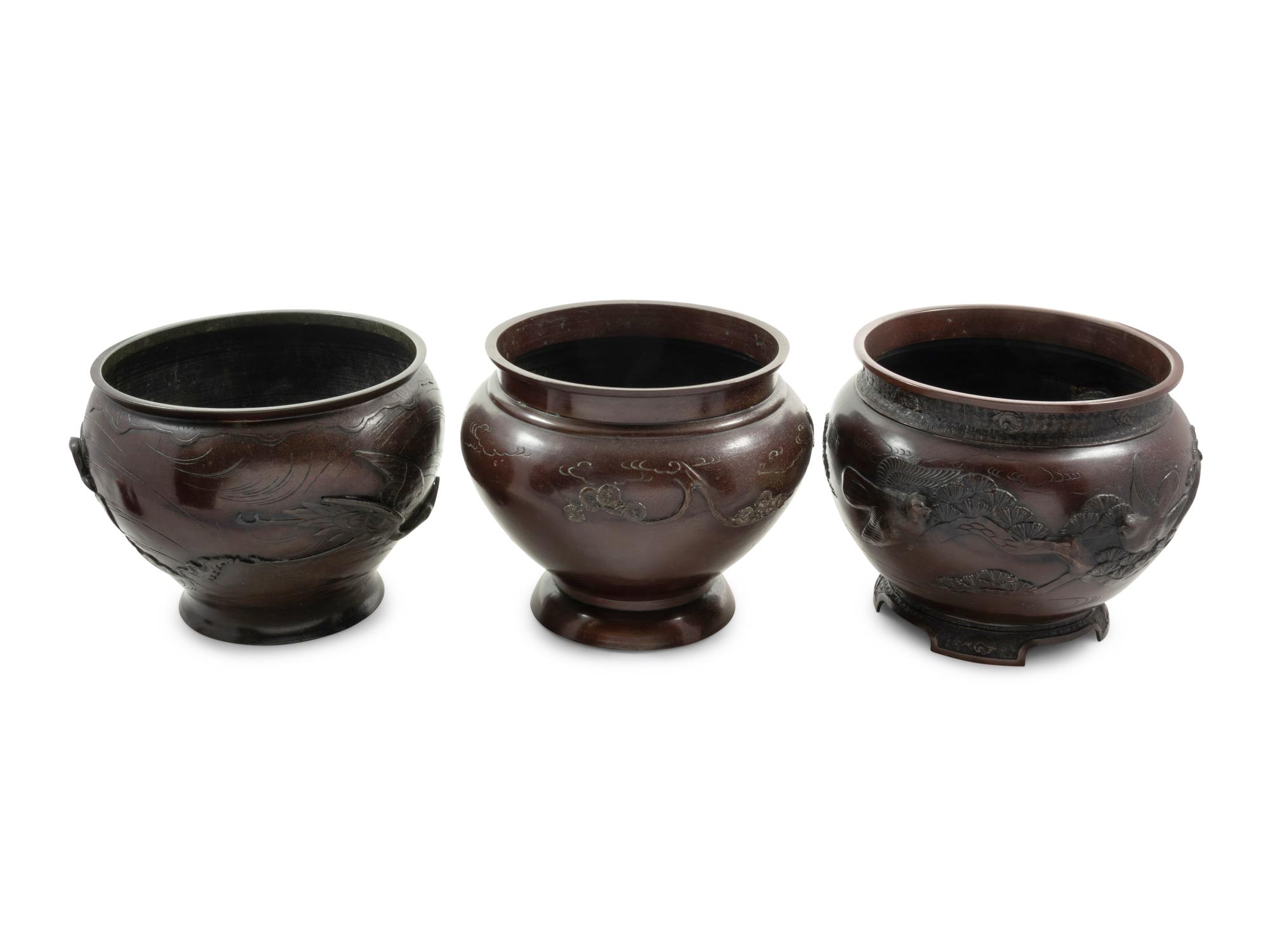 Three Japanese Bronze Jardinières