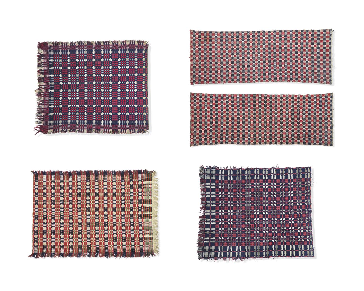 A Group of Five Woven Wool and Cotton Coverlets and Coverlet Panels, Pennsylvania, 19th Century
