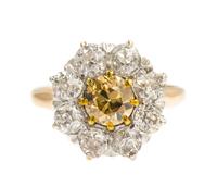 An Antique Yellow and White Gold, Colored Diamond and Diamond Ring, 2.50 dwts.