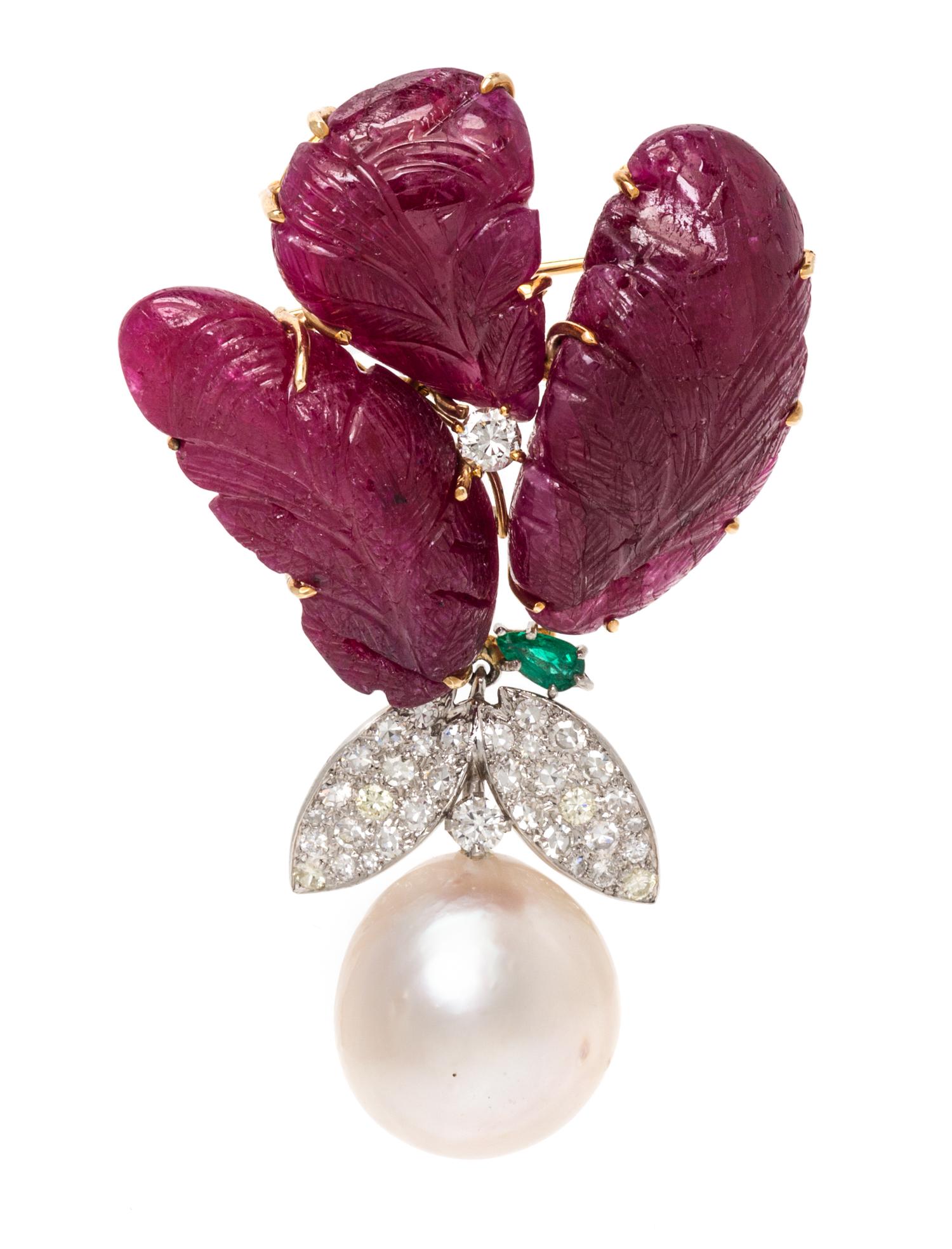 A Yellow Gold, Platinum, Multi Gem and Diamond Brooch, 25.00 dwts.