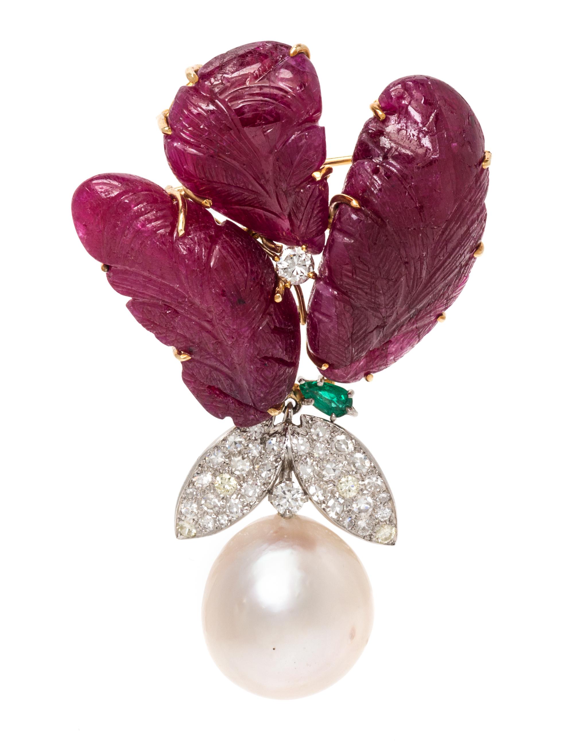 A Yellow Gold, Platinum, Multi Gem and Diamond Brooch, 25.00 dwts.