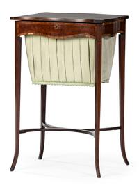 An English Mahogany Sewing Stand with Silk Bag