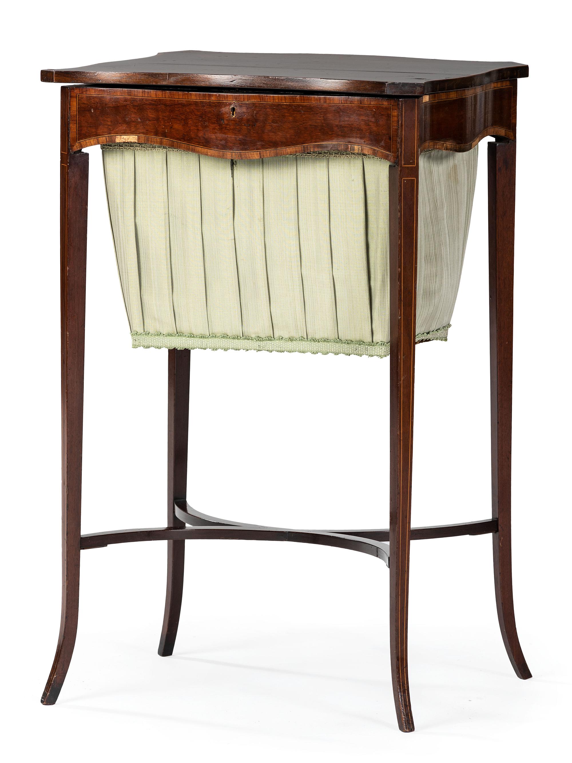 An English Mahogany Sewing Stand with Silk Bag