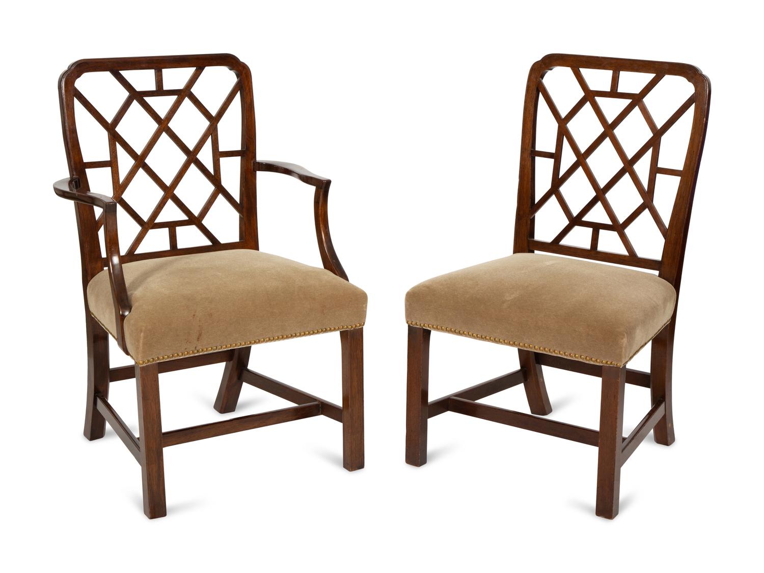 A Set of Ten Chinese Chippendale Style Mahogany Dining Chairs