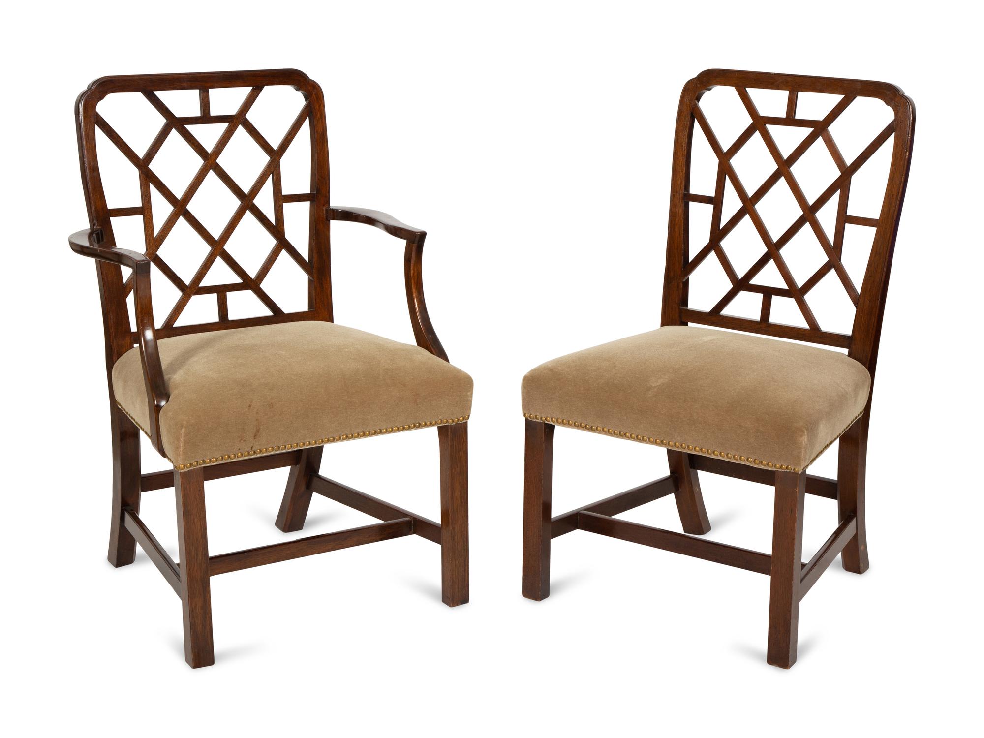 A Set of Ten Chinese Chippendale Style Mahogany Dining Chairs
