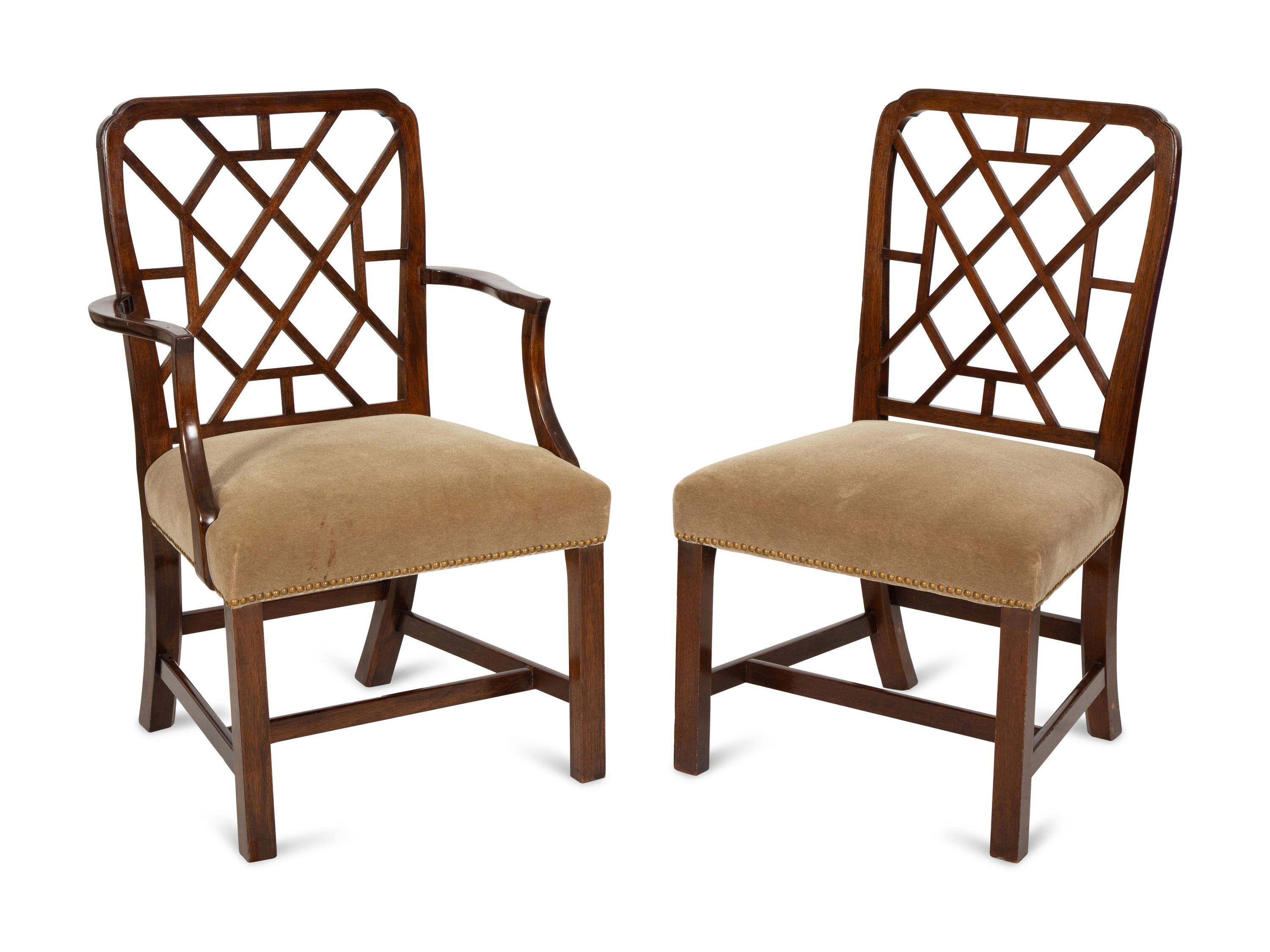 A Set of Ten Chinese Chippendale Style Mahogany Dining Chairs