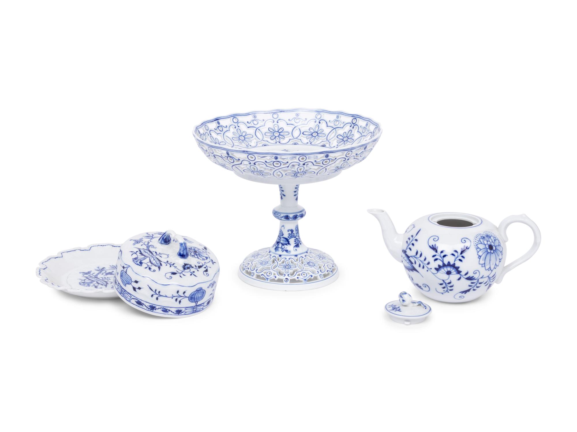 Six Meissen Blue Onion Porcelain Serving Articles