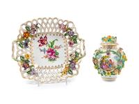 A Carl Theime Floral Encrusted Jar