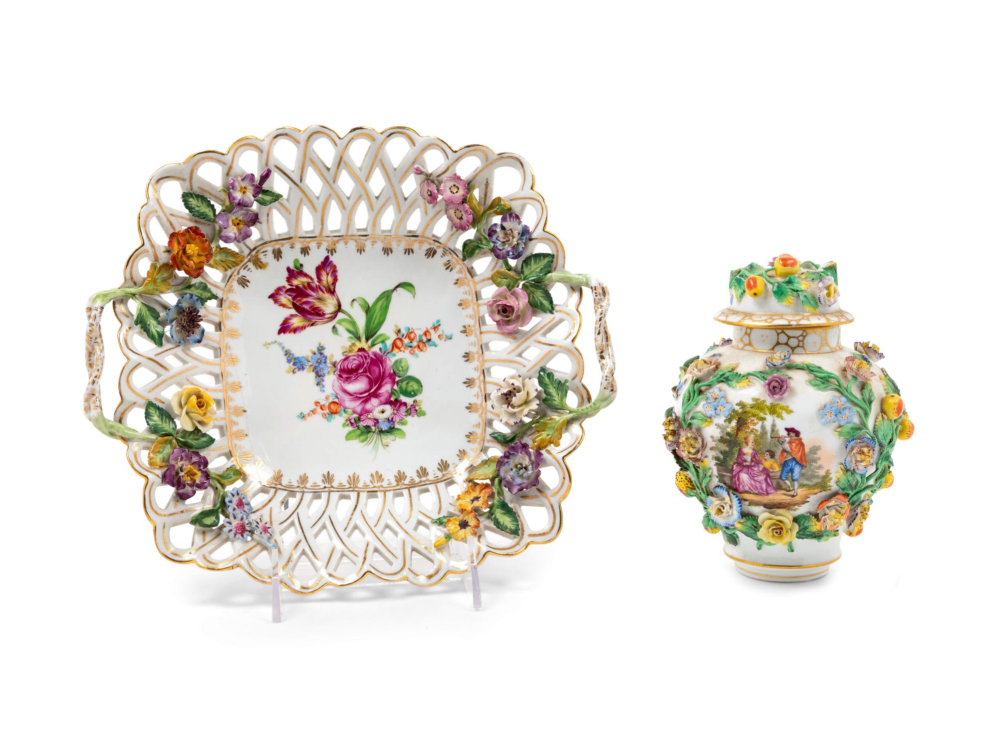A Carl Theime Floral Encrusted Jar