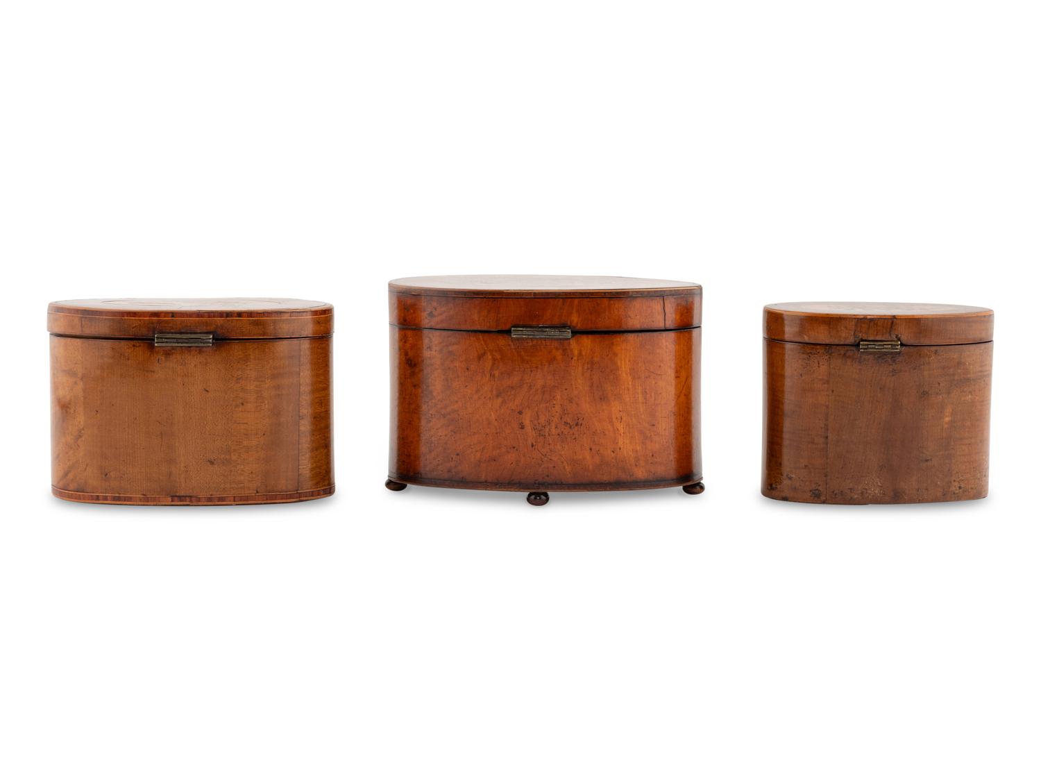 A Group of Three George III Marquetry Tea Caddies