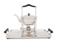 An English Arts & Crafts Silver-Plate Teapot and Stand with an Associated Serving Tray