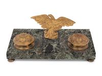 An Empire Style Gilt Bronze and Marble Desk Set