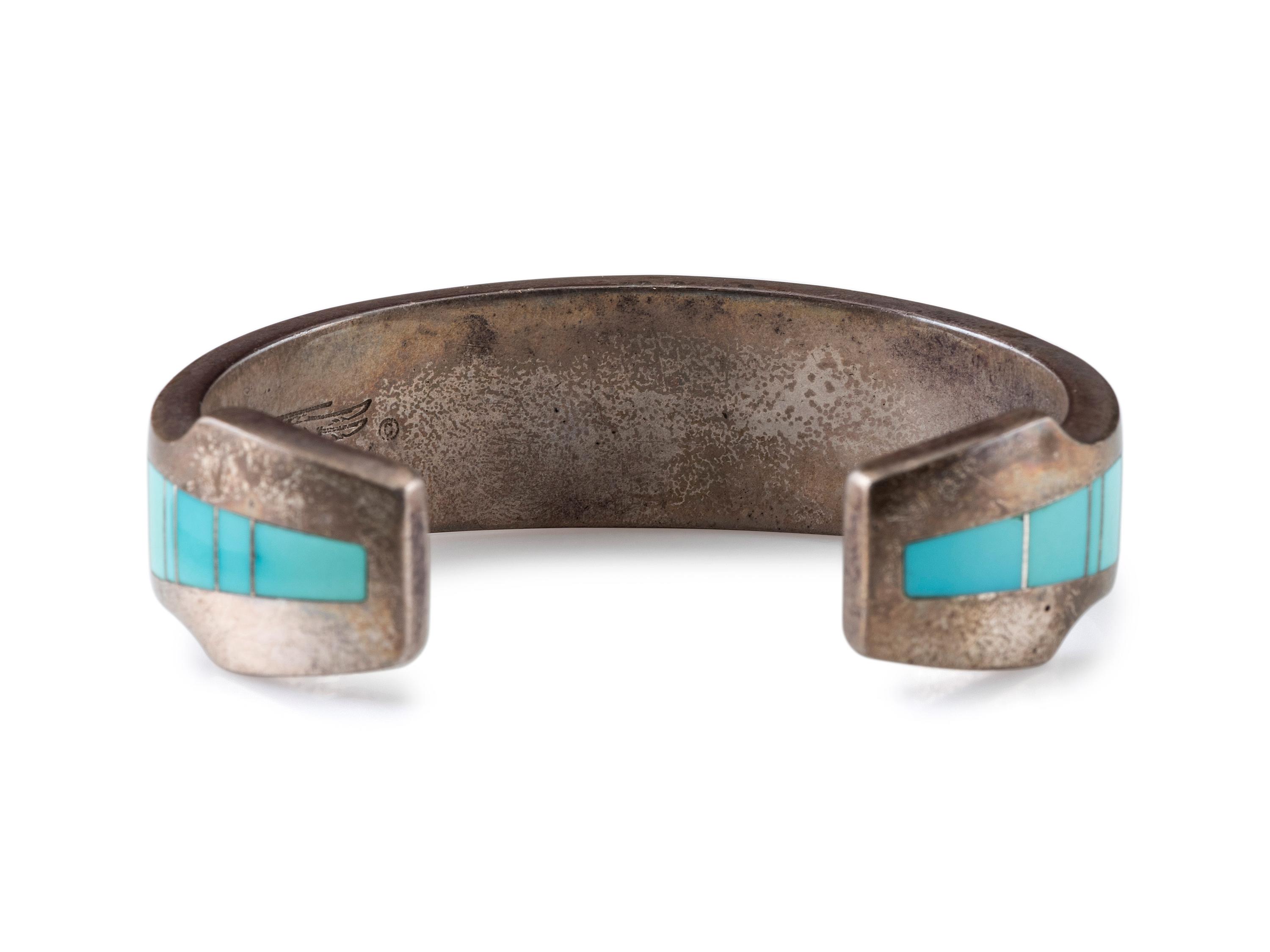 Silver and Channel Inlay Turquoise Cuff Bracelet