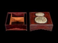 A Celadon Jade Inset Huanghuali Wood Cover Box