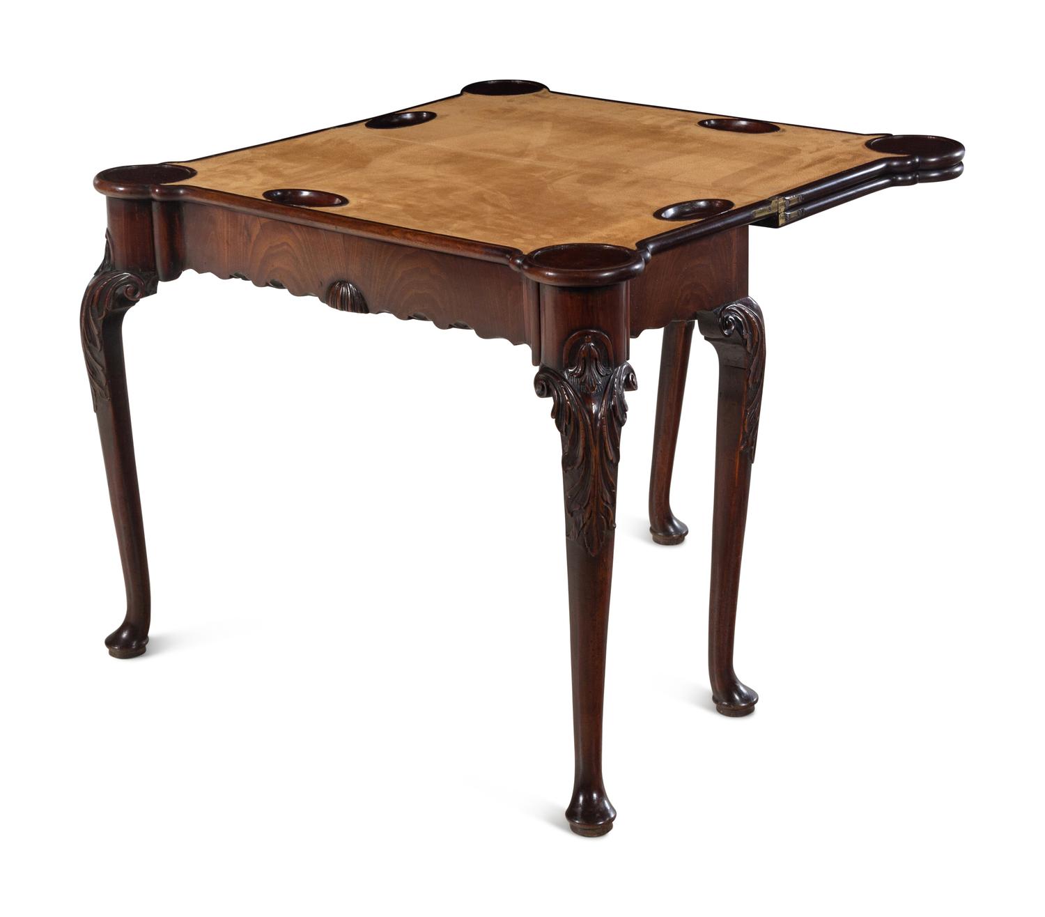 An Irish George II Mahogany Triple-Fold Game Table