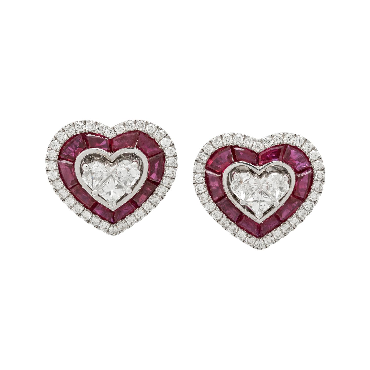 RUBY AND DIAMOND HEART EARRINGS
