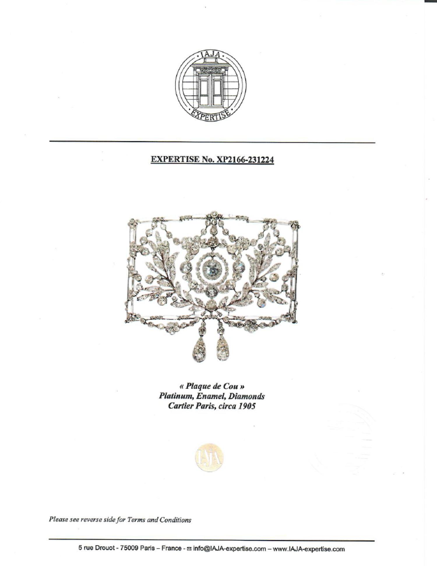 CARTIER, BELLE ÉPOQUE, DIAMOND, ENAMEL, AND PLATINUM 'PLAQUE DE COU', CIRCA 1905