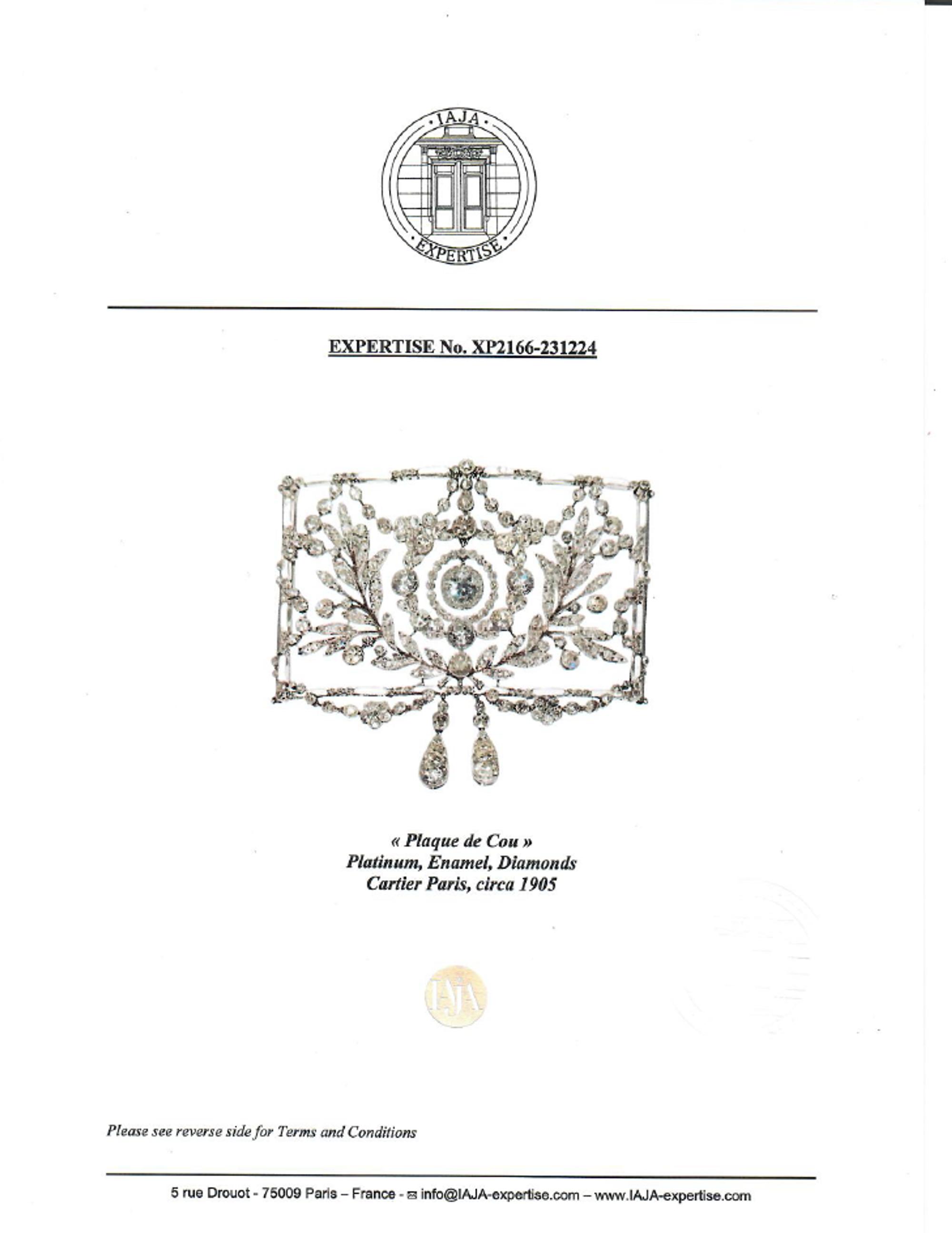 CARTIER, BELLE ÉPOQUE, DIAMOND, ENAMEL, AND PLATINUM 'PLAQUE DE COU', CIRCA 1905
