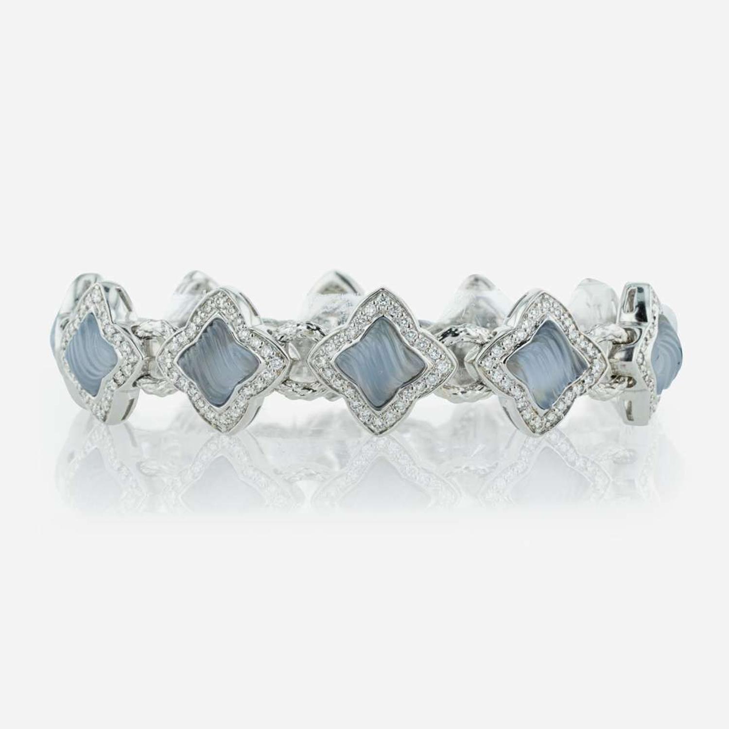 A David Yurman Quatrefoil Diamond and Chalcedony Bracelet