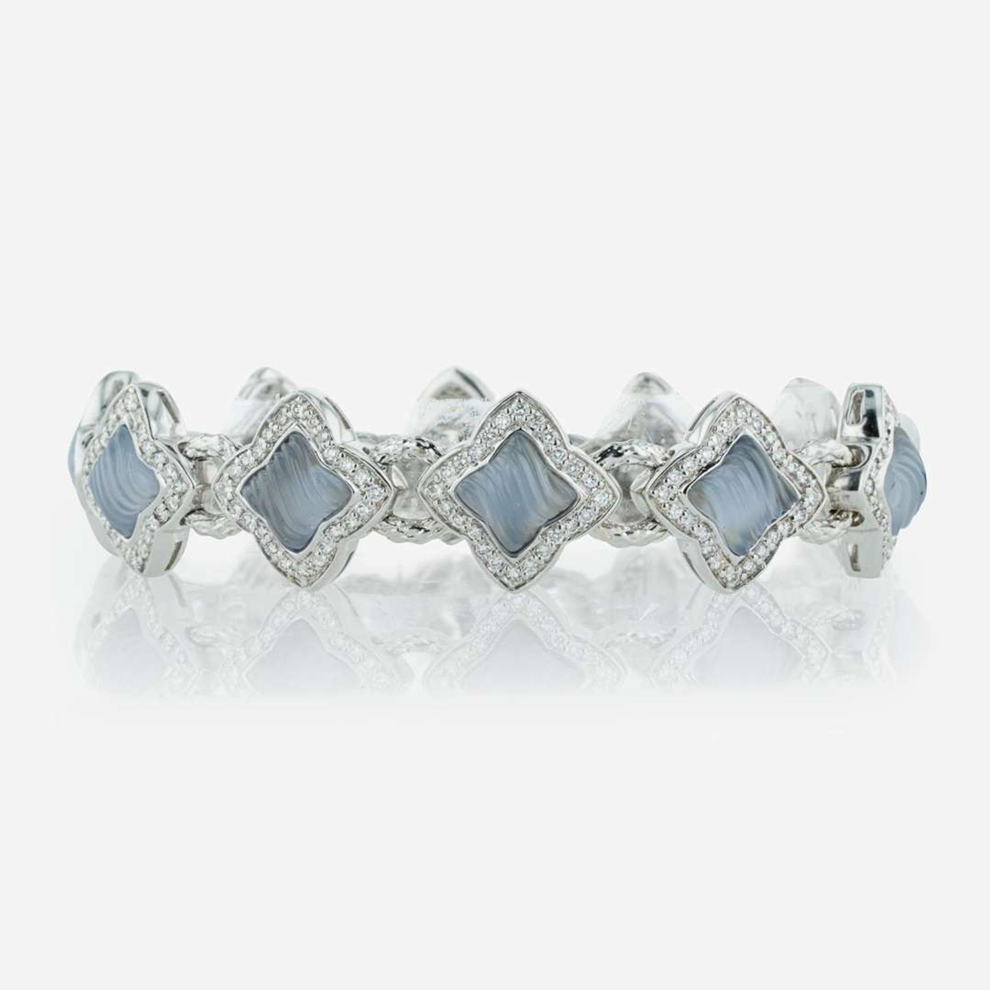 A David Yurman Quatrefoil Diamond and Chalcedony Bracelet