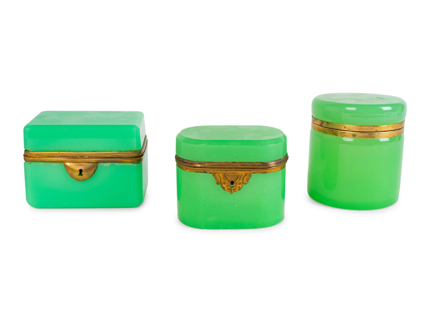Three French Opaline Glass Covered Boxes — 19TH CENTURY