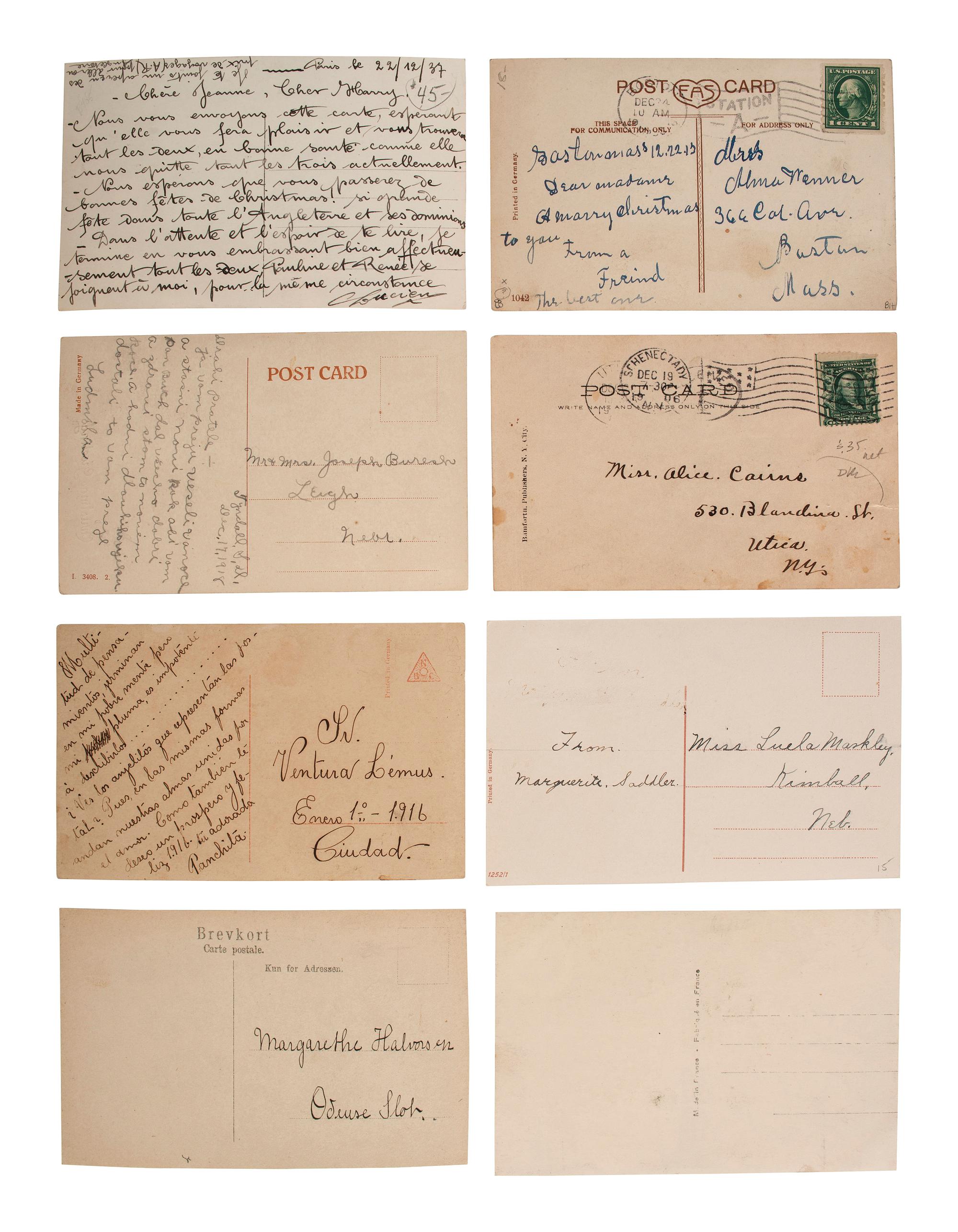 [EARLY PHOTOGRAPHY]. A group of 59 real photo postcards, featuring artfully posed images of women, famous subjects, and genre scenes celebrating romance and the holiday season.