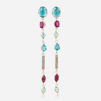 A Pair of 14K White Gold and Gemstone Earrings
