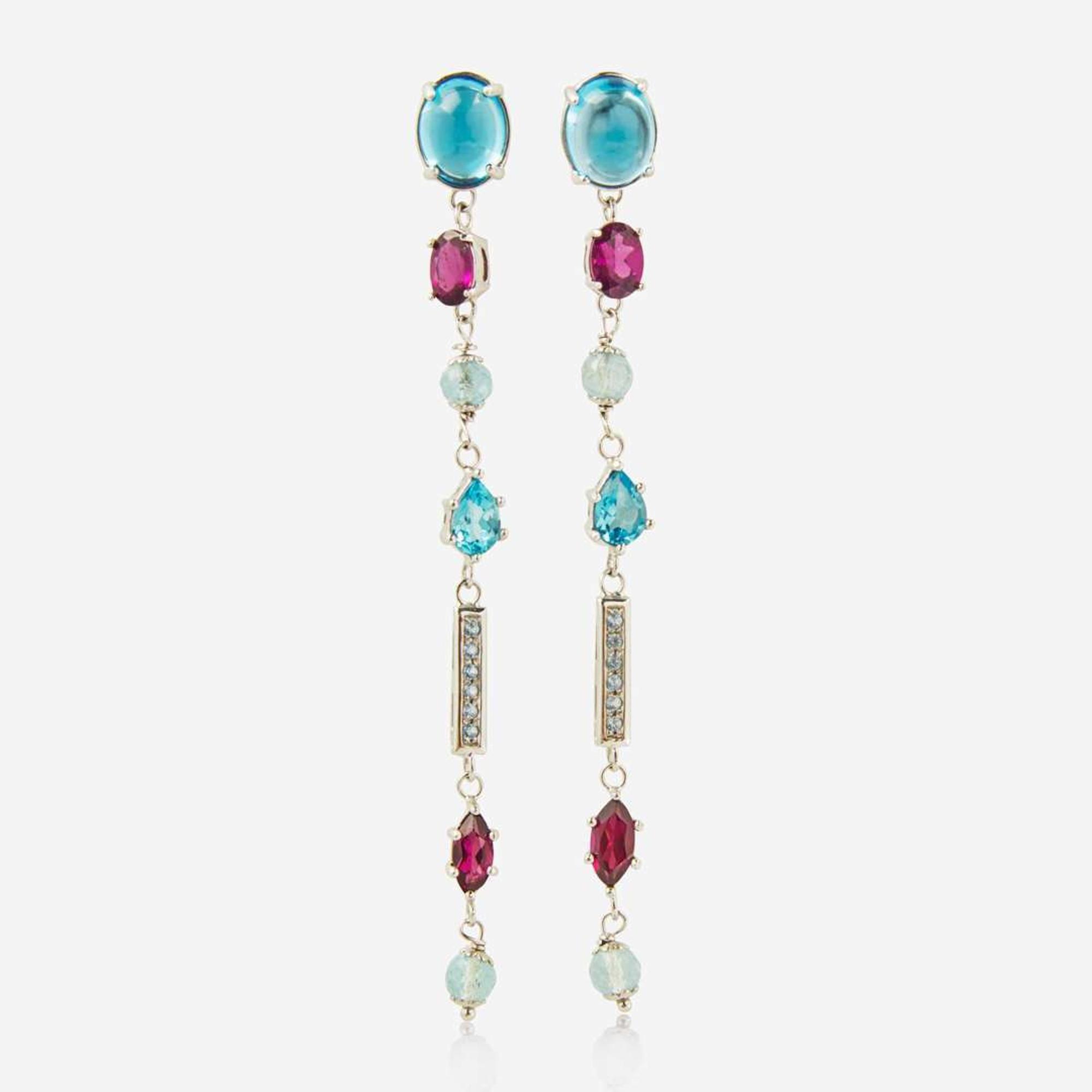 A Pair of 14K White Gold and Gemstone Earrings