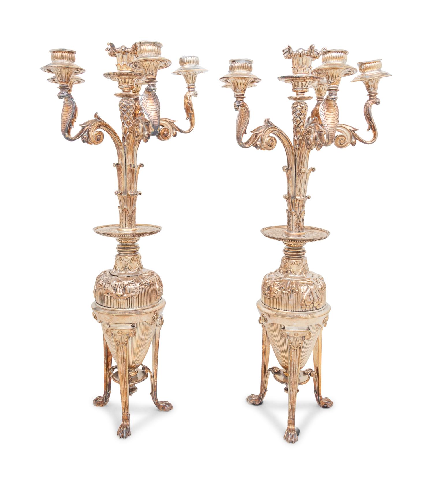 A Pair of Christofle Silver-Plate Six-Light Candelabra
