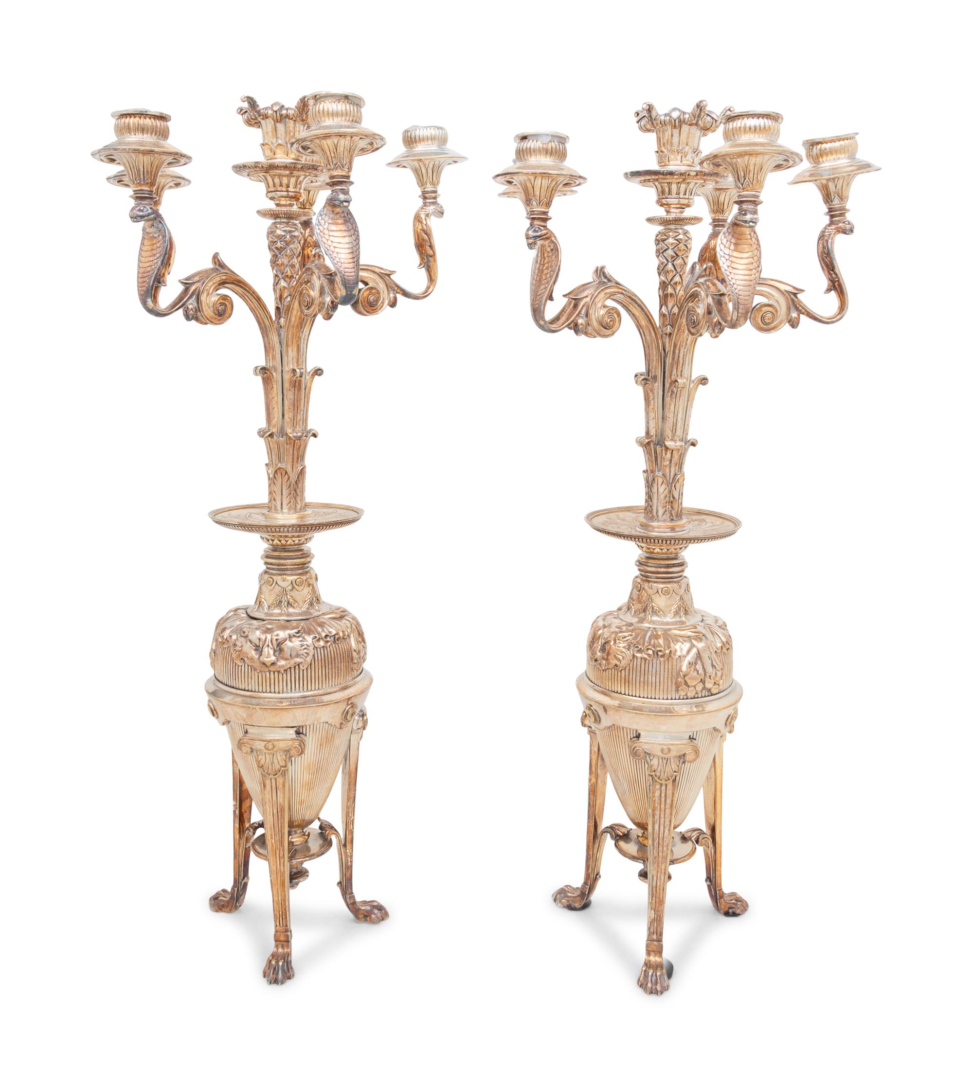 A Pair of Christofle Silver-Plate Six-Light Candelabra
