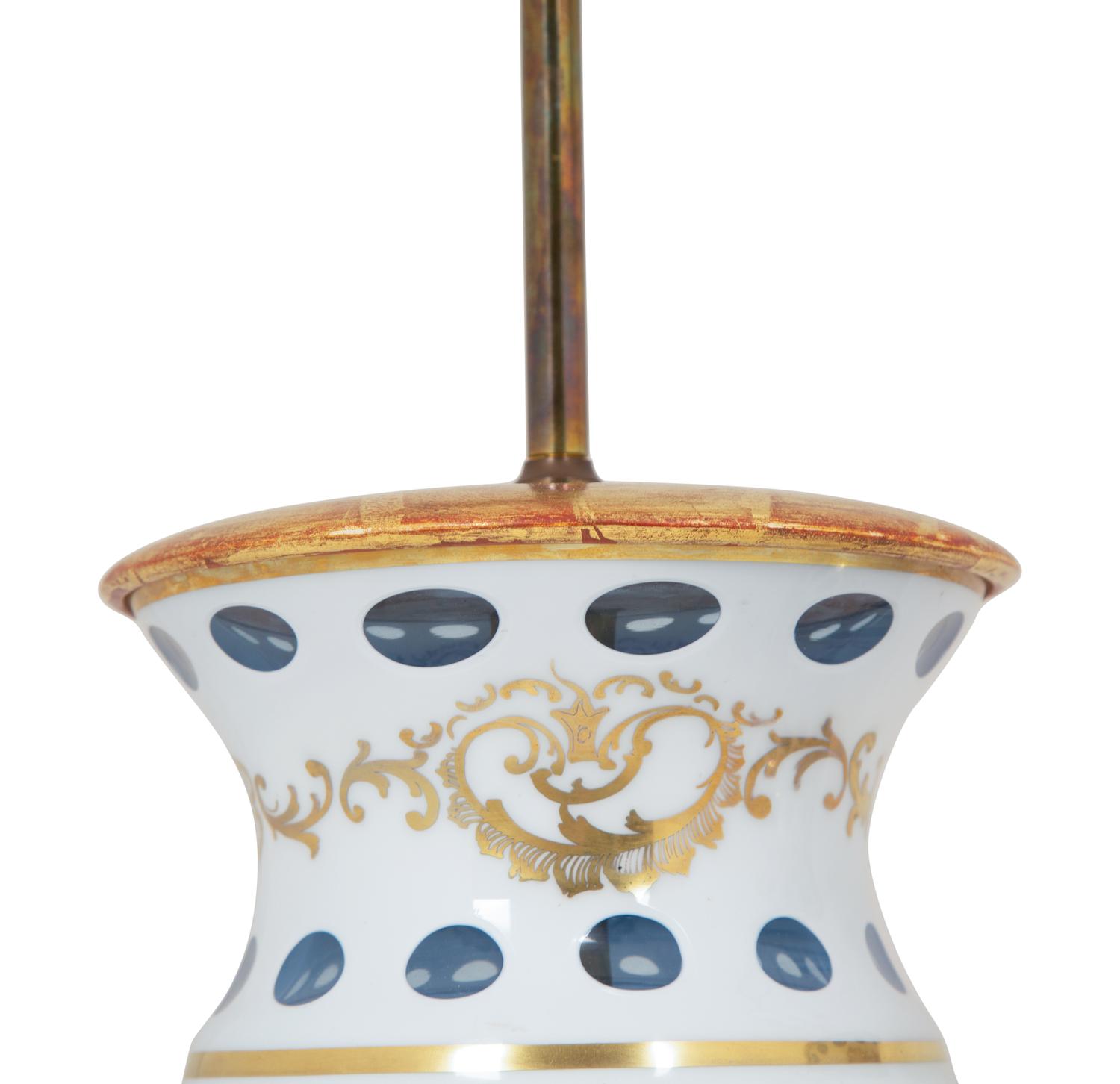 A Pair of Bohemian Enameled White Overlay Glass Baluster Vases