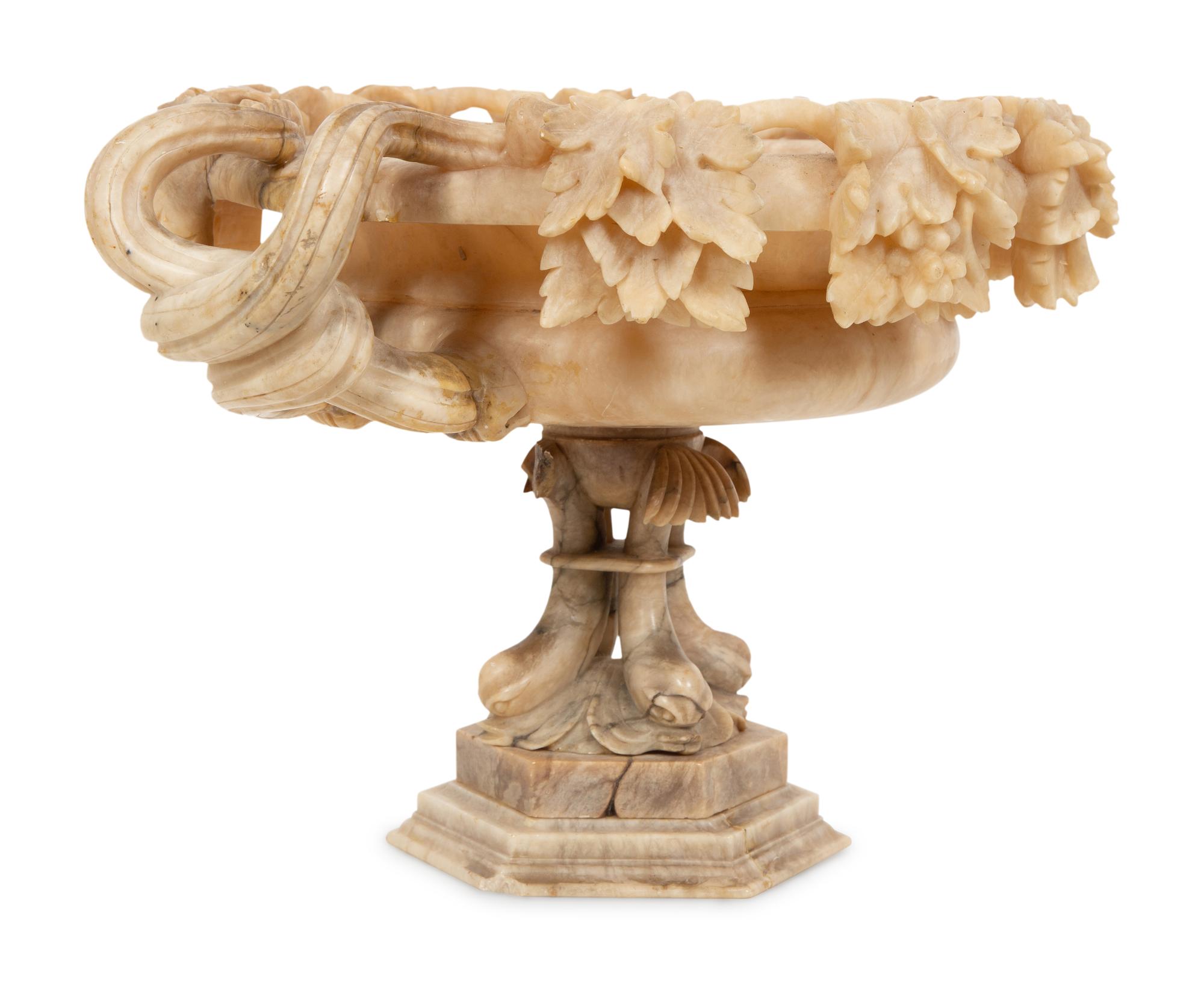 An Italian Carved Alabaster Oval Centerpiece