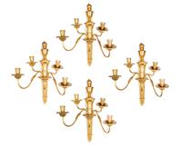 A Set of Four Gilt Bronze Five-Light Sconces