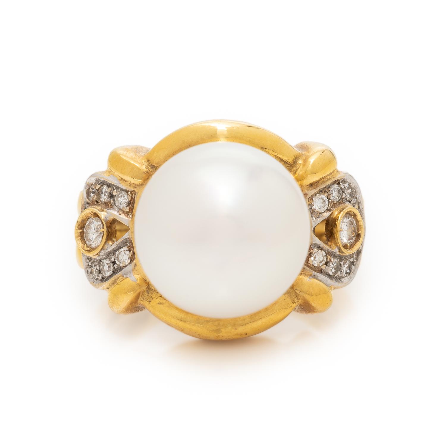 Cultured Pearl and Diamond Ring