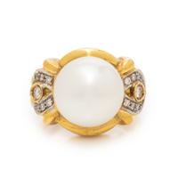 Cultured Pearl and Diamond Ring