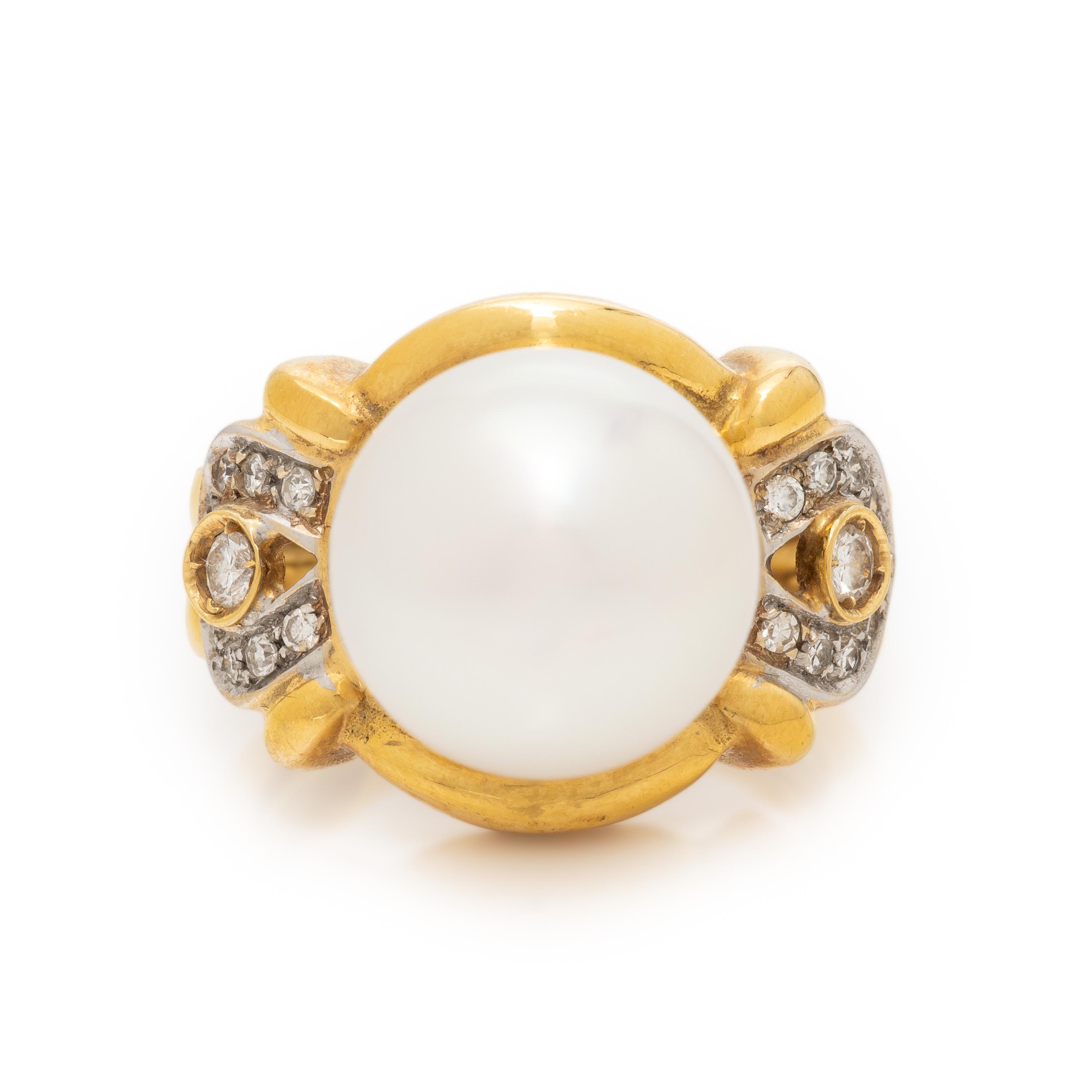 Cultured Pearl and Diamond Ring