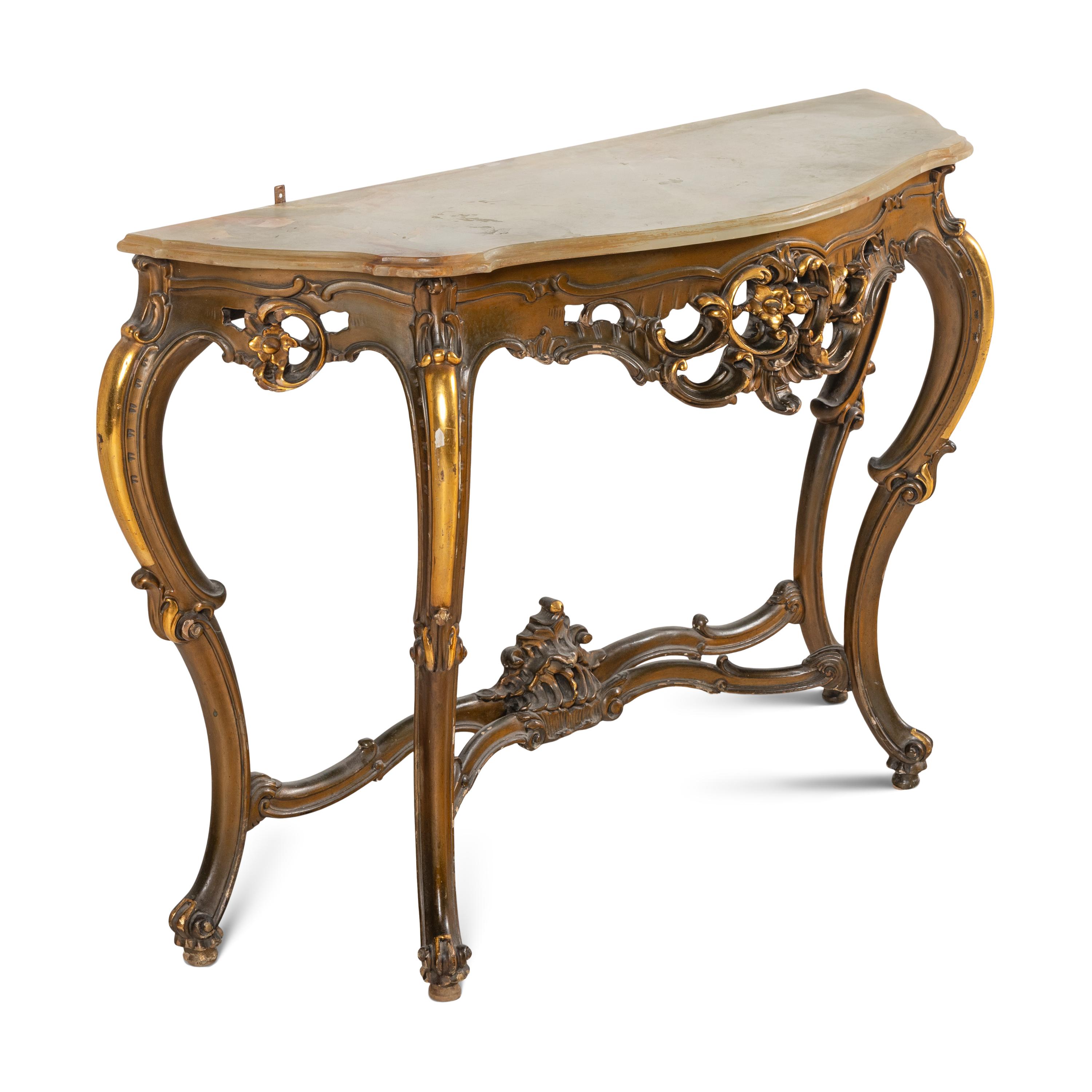 A Continental Giltwood and Onyx Console Table and Pier Mirror