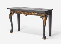 A George II Style Parcel Gilt and Black Japanned Marble-Top Console Table