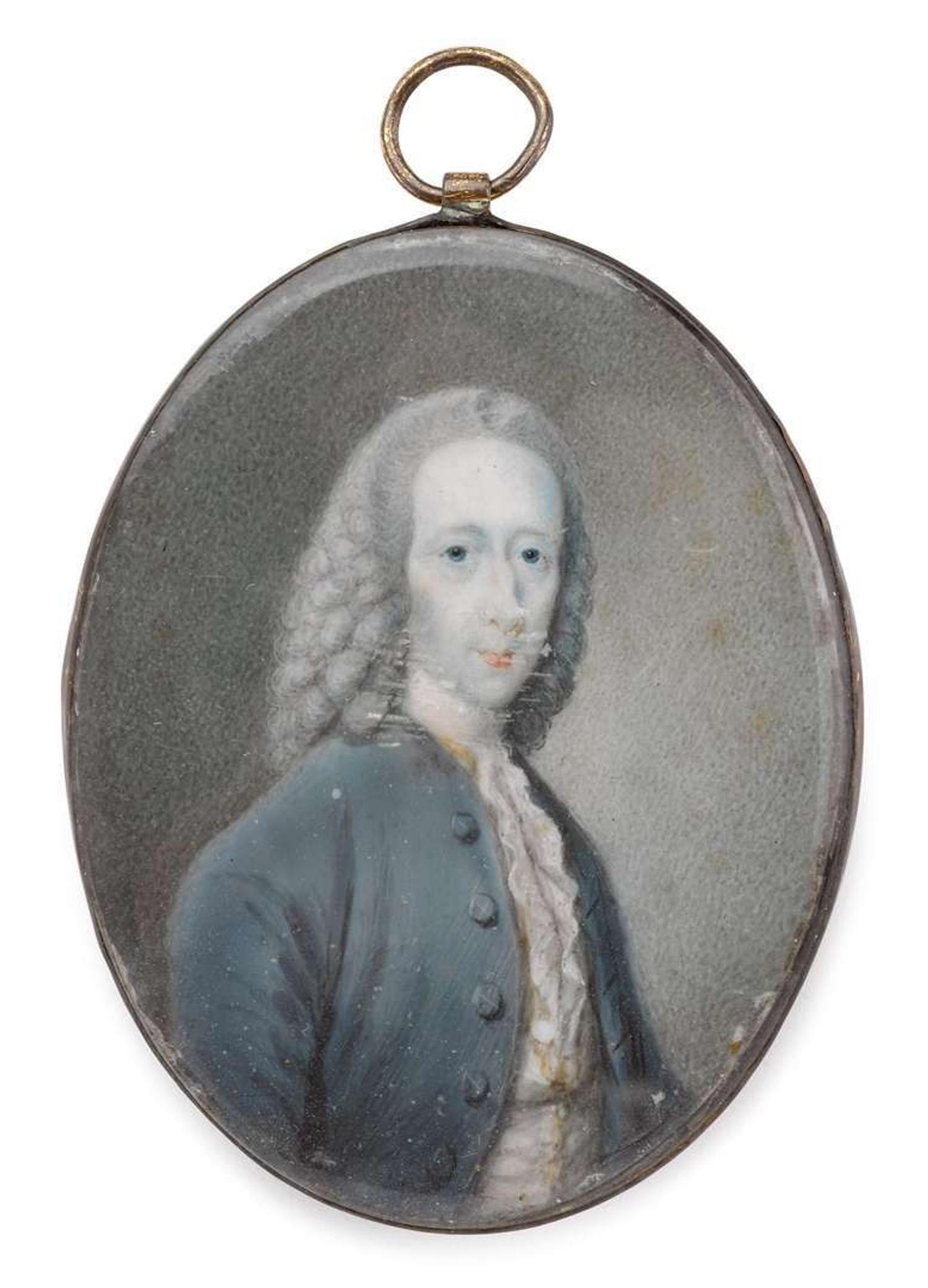 Anglo/American School 19th century miniature portrait of a gentleman in a blue frock coat