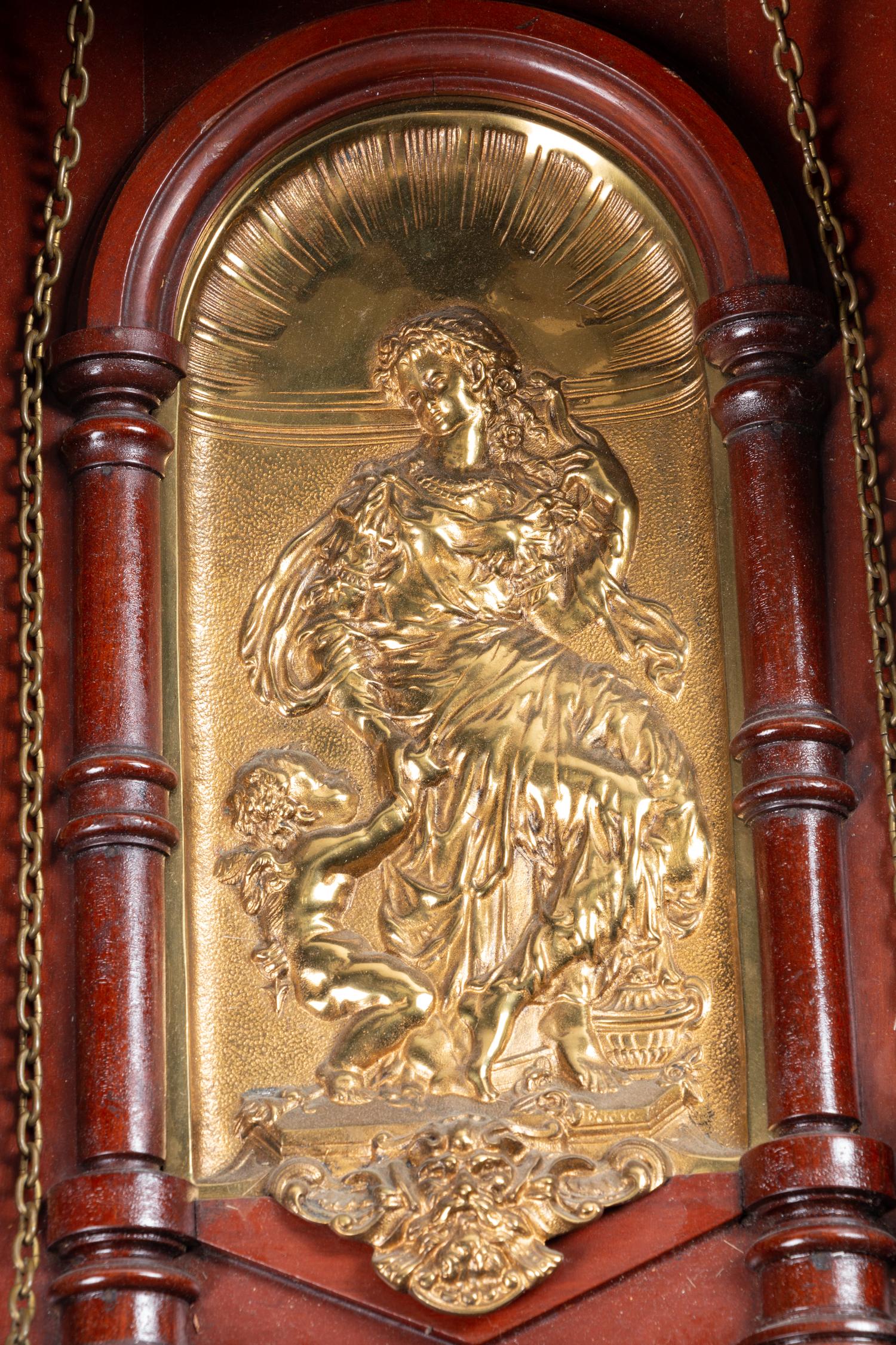An Ansonia Hanging Antique Gilt Metal Mounted Wall Clock